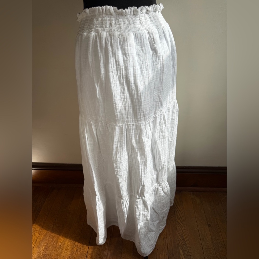 a.n.a. White Tiered Cotton Maxi Skirt with Smocked Waist Boho Sz XXL - Picture 2 of 4